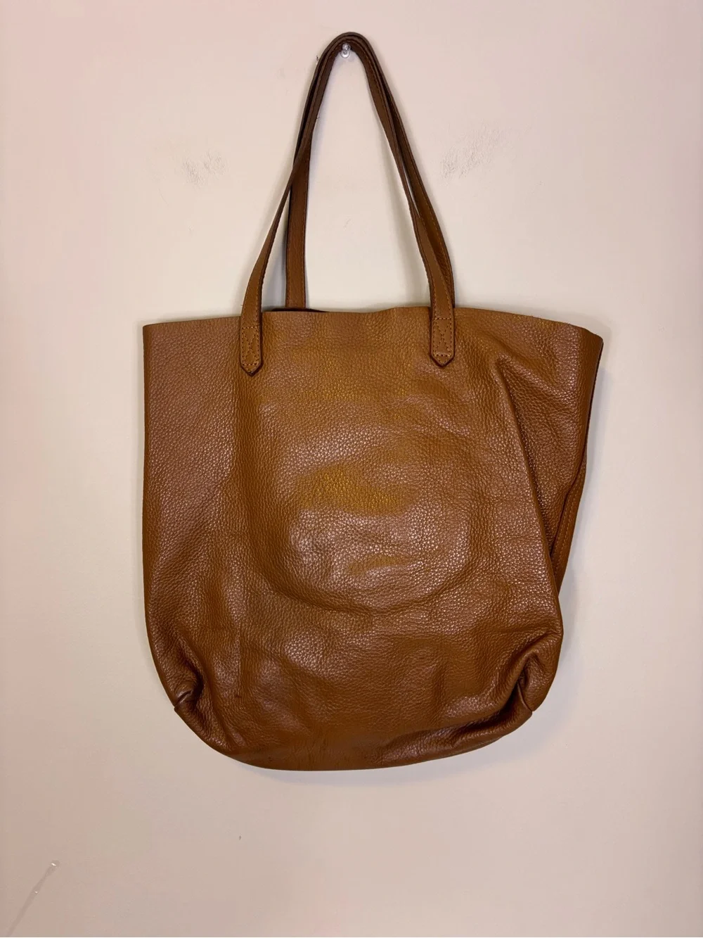 Cuyana Cognac Leather Tote - Classic Brown TMS initials